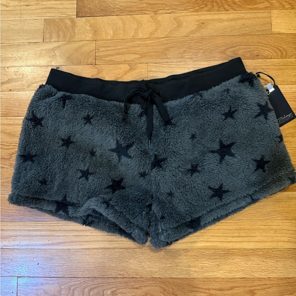 P.J. Salvage Olive Fuzzy Fleece Shorts with Stars